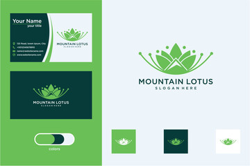 Green Pixel Art Mountain Lotus Logo Design for Business Cards