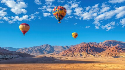 Obraz premium Colorful hot air balloons over desert mountains