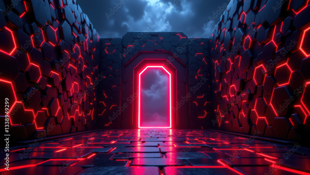 Poster cybersecurity tunnel with kubernetes entrance signifying secure data passage.