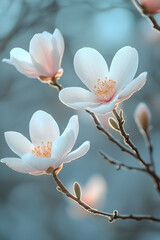 Delicate white blossoms on a branch, soft light