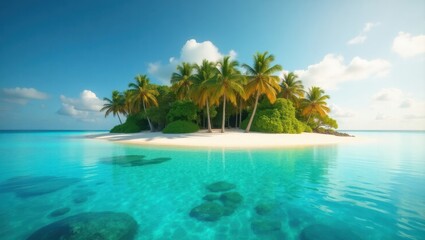 Idyllic Tropical Island Paradise White Sand Beach Palm Trees Turquoise Ocean