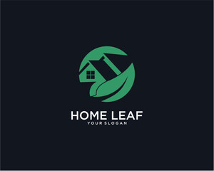 Green Pixelated Home And Leaf Logo Design On Dark Background