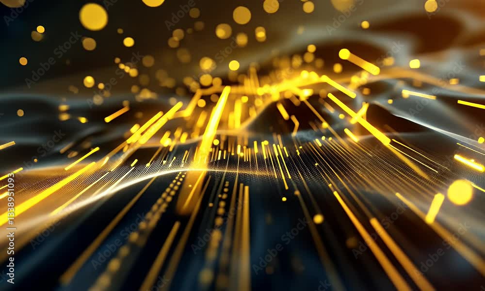Poster dynamic golden lines and particles abstract 3d animation