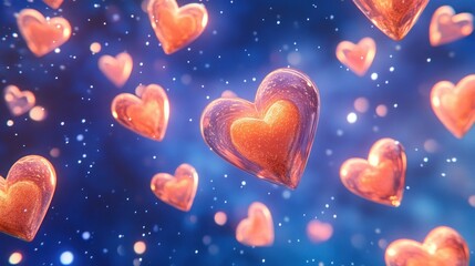 Floating hearts in a starry night sky