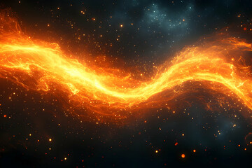 Fototapeta premium Fiery cosmic stream swirling through dark space, emitting bright orange and yellow light