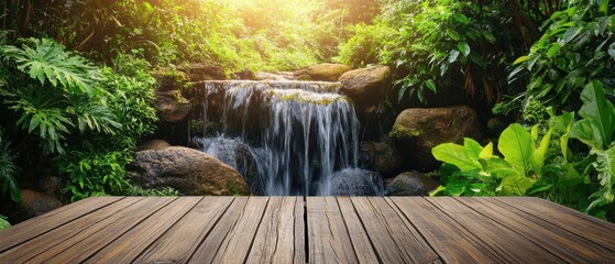 Serene water flow cascading through lush greenery in a tranquil natural setting.