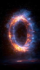 Fototapeta premium Fiery, ethereal ring glowing in dark space, reflected on a surface