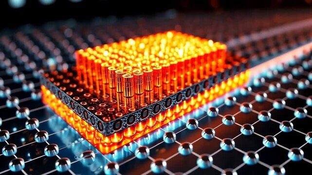 Red glowing circuitry board, electronic components and tech background stock footage Generative AI