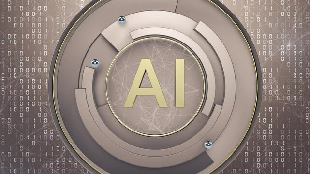 AI logo with futuristic technology circle rotation and binary code, abstract background
