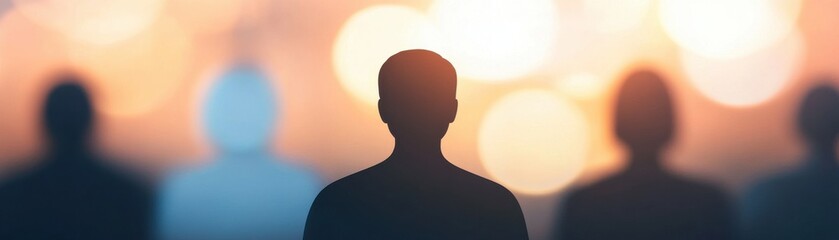 Silhouetted figures against a blurred, colorful background create a mysterious and introspective atmosphere.