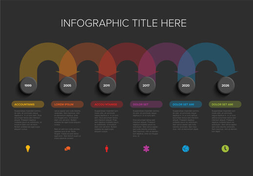 Colorful Dark Timeline Infographic Template with six Milestones