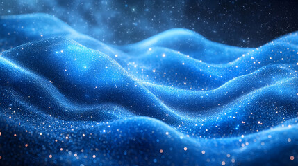 Glowing blue particle waves, abstract background