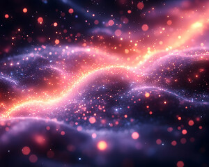 Glowing particles forming abstract wavy landscape with vibrant colors