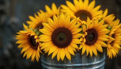 Vibrant sunflower bouquet rustic farmhouse floral photography natural light close-up view nature's beauty