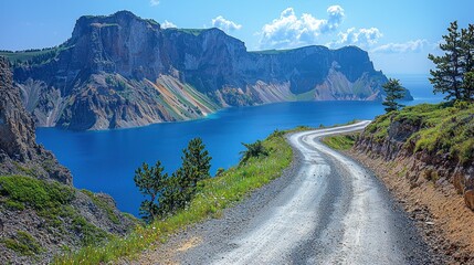 Scenic Mountain Pass Road with Sharp Turns by Serene Lake