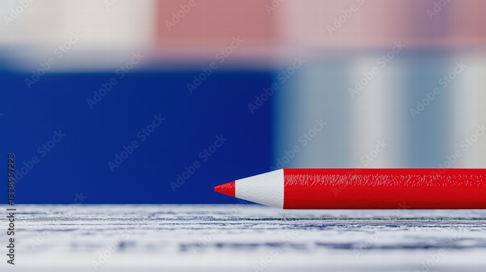 Poster a bright red pencil resting on a blank piece of paper creating a simple yet striking image