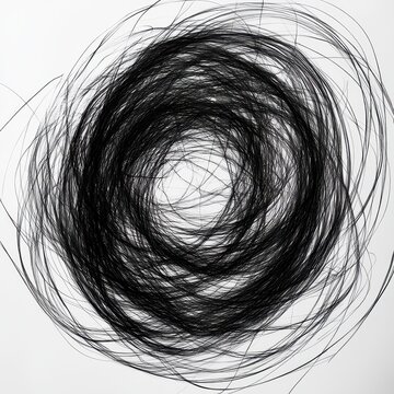 Scribbly, chaotic circular patterns with wild, overlapping lines