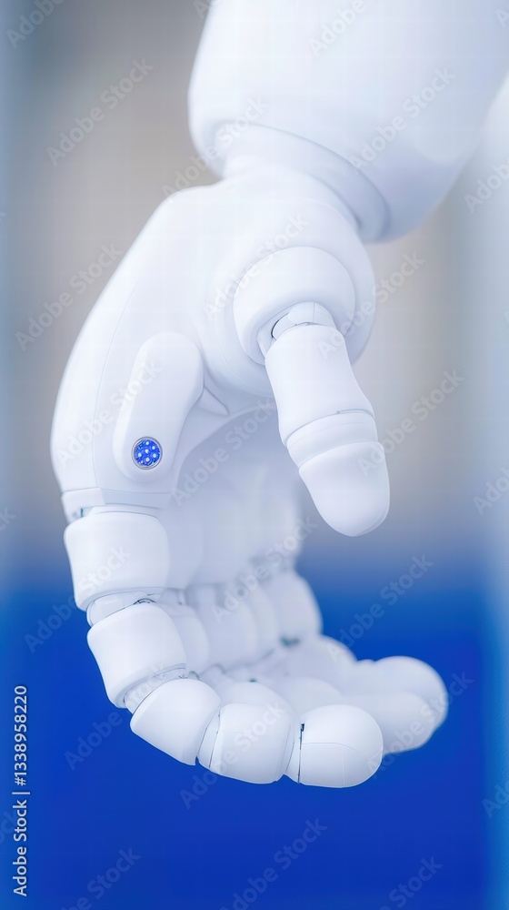 Poster robotic hand holding a blue eye symbolizing artificial intelligence and advanced robotics