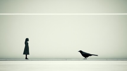 Woman Crow Minimalist Solitude Urban Art.