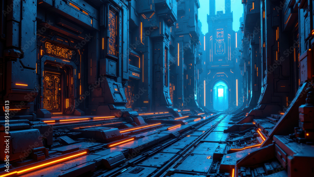 Poster a futuristic digital landscape with intricate cyberpunk elements and kubernetes-themed architecture.