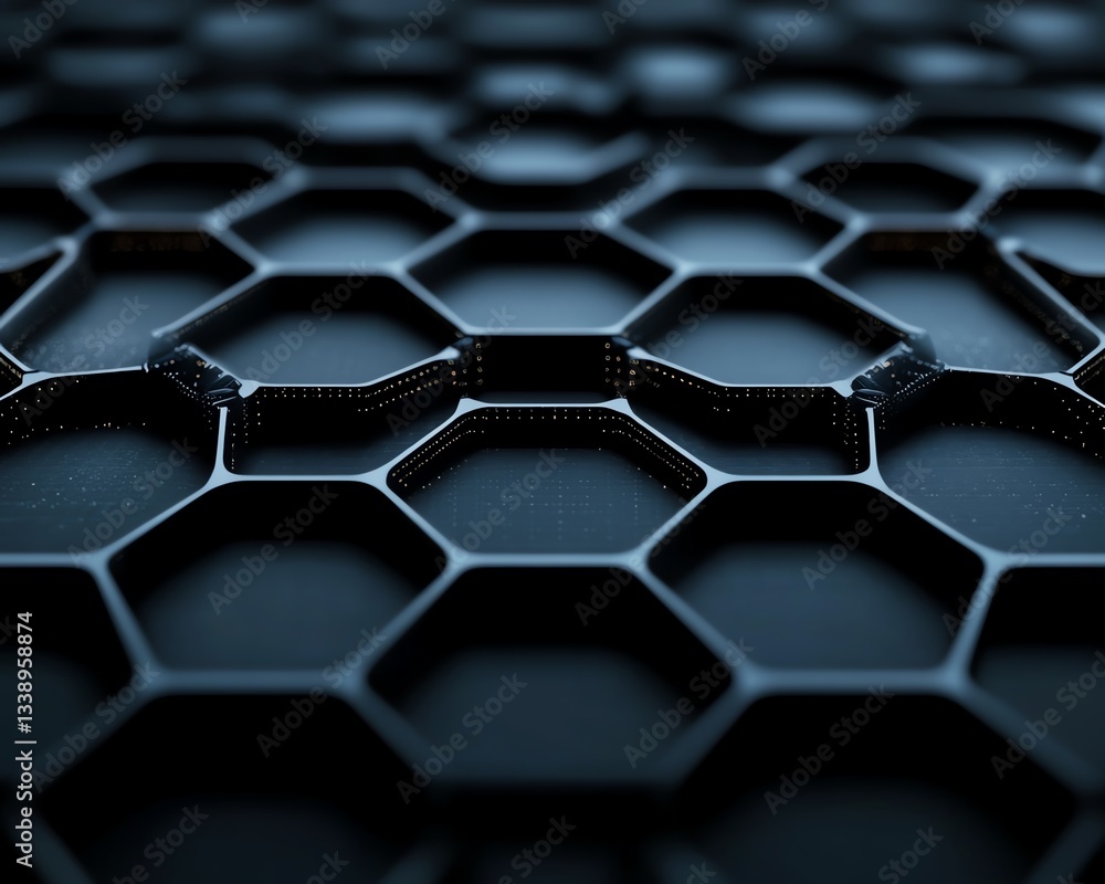 Poster futuristic honeycomb network connection illustration with a black background, showcasing big data, d