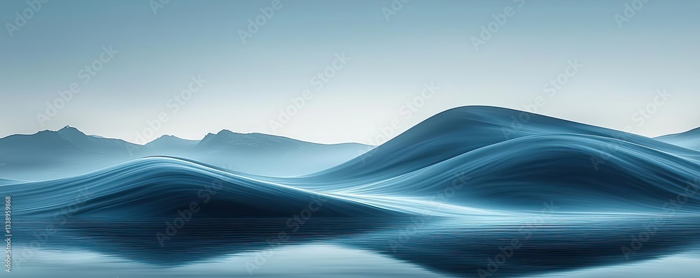 Poster surrealist art abstract background idea. serene blue waves create a calming landscape in soft undula