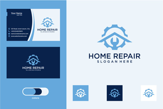 Home Repair Logo Design with Business Card Template