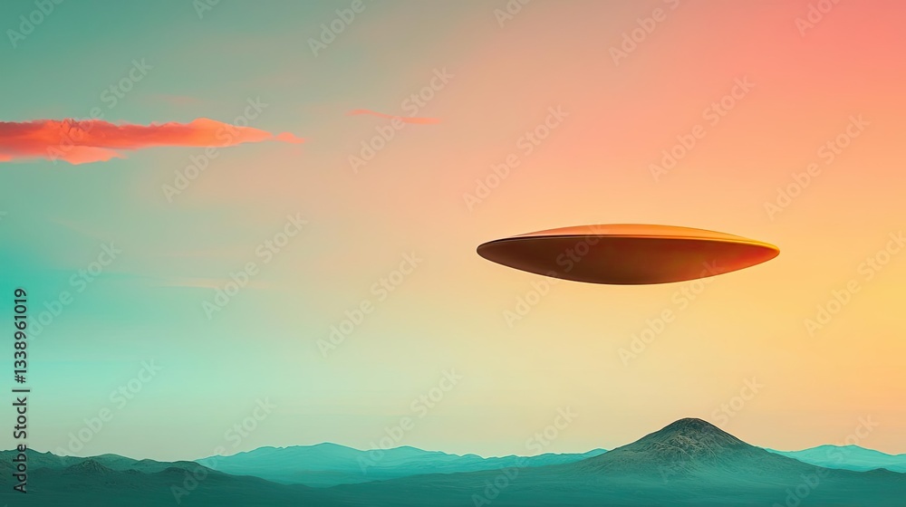 Poster surrealist art abstract background idea. a surreal landscape featuring a hovering object against a v
