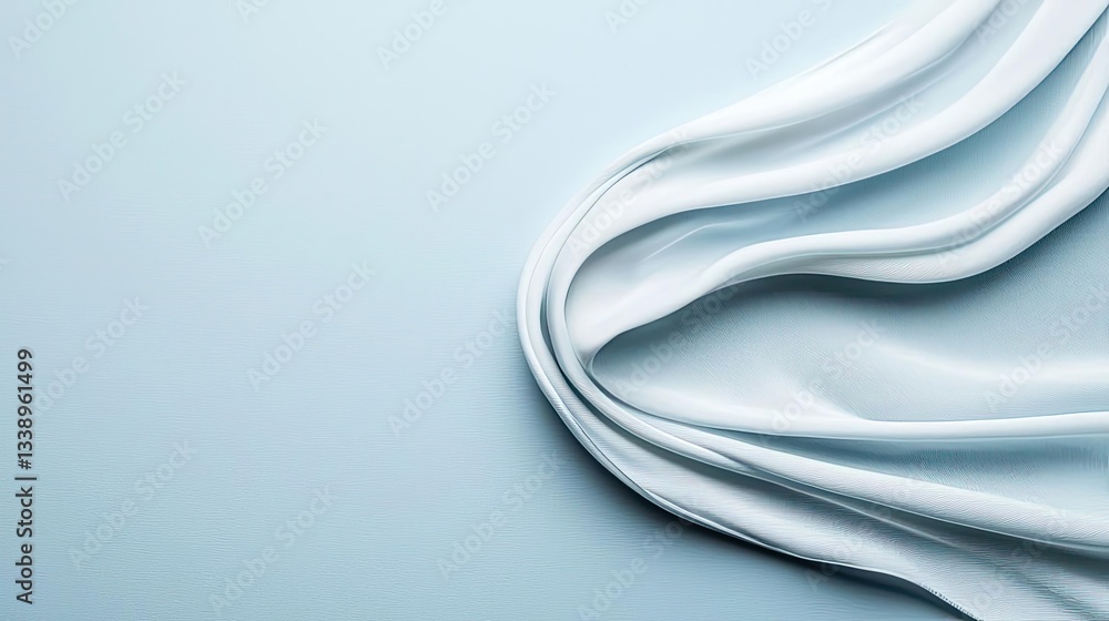 Poster negative space design abstract background concept. elegant white fabric softly draped on a smooth pa
