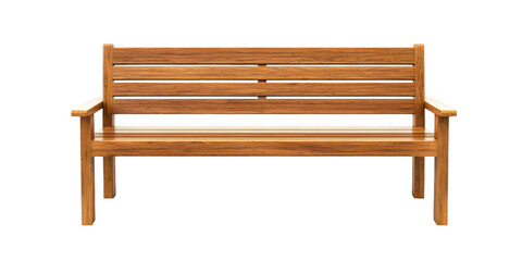 Long wooden bench for sitting or relaxing, isolated on white background.