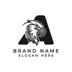 Letter A Logo Concept with Eagle face. Alphabet A Falcon Icon