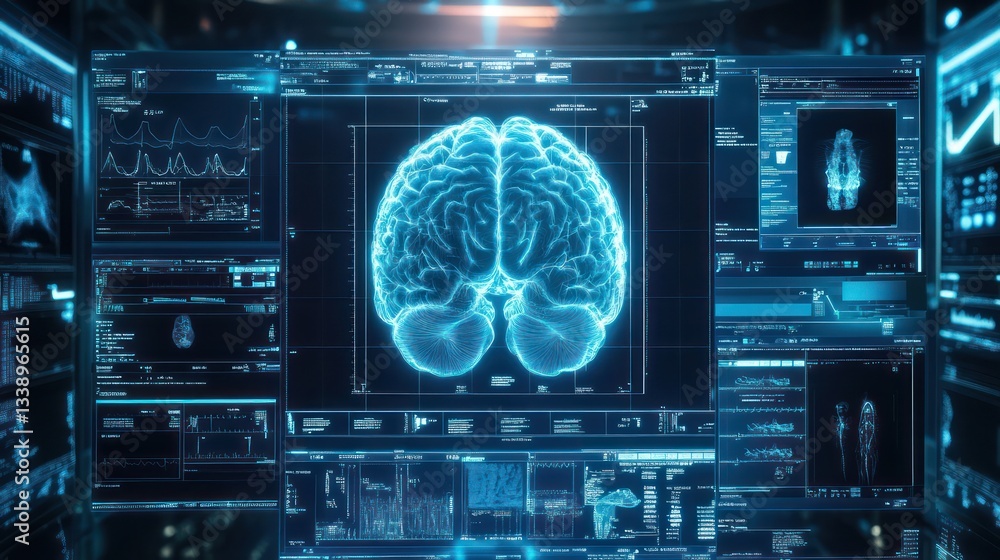 Poster futuristic brain scan interface