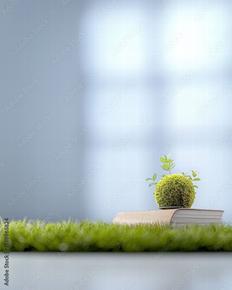Poster simple yet elegant plant resting on a book adding a touch of nature to a cozy reading environment