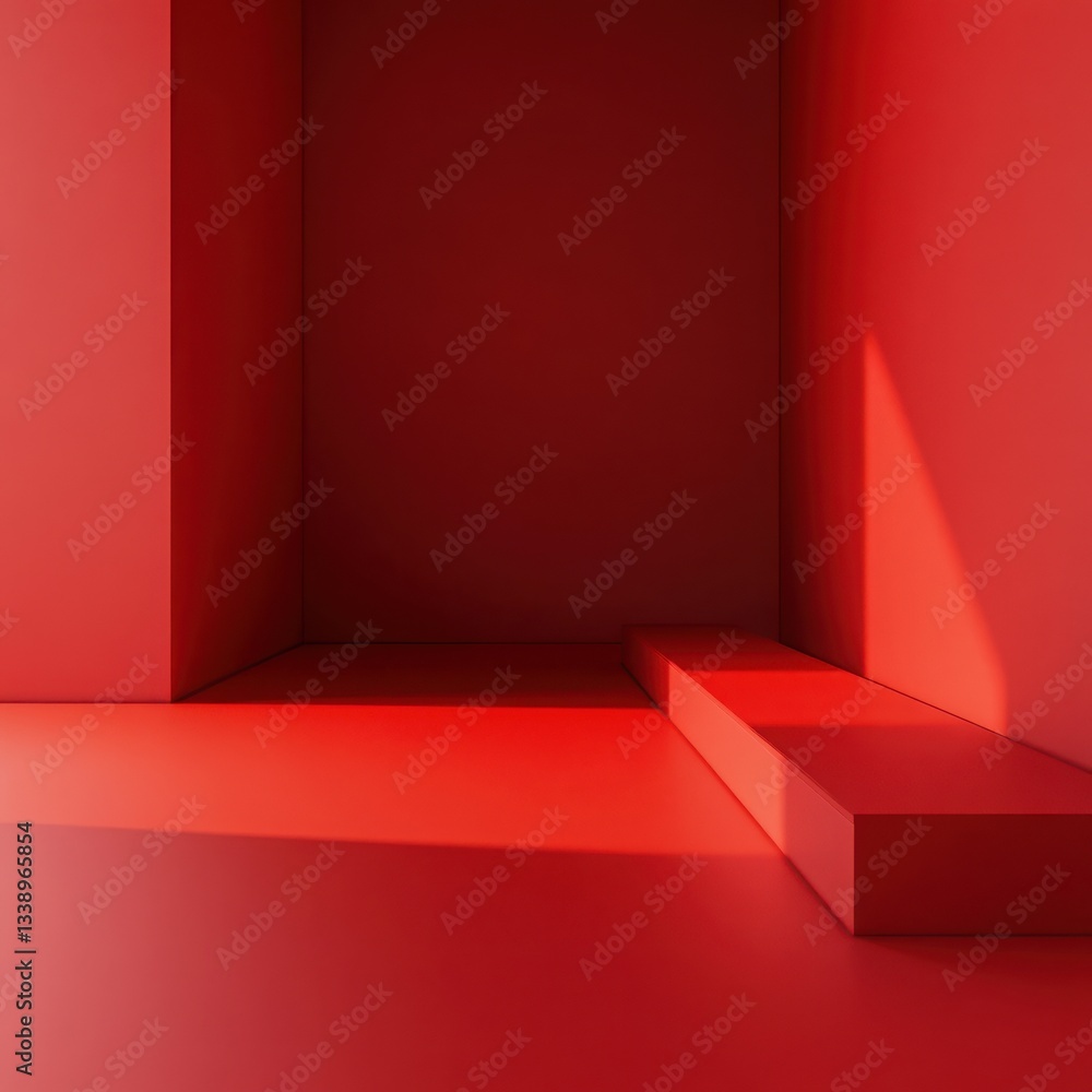Poster abstract red room minimalist product display platform background scene sunlight shadow