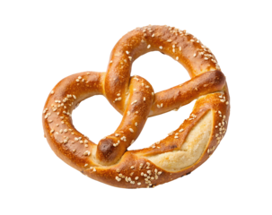 Traditional German pretzel, golden-brown, isolated on a white transparent background, cutout style, crispy texture, twisted dough, iconic Bavarian snack, Oktoberfest promotions, or food-related design