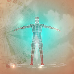 Astrological chart of a person. Divination, magic. The structure of the universe, the influence of the moon and the sun on man. Vector illustration.