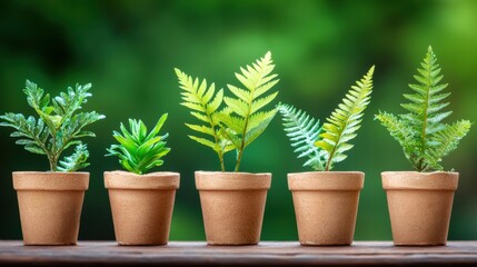 Fototapeta premium Neatly arranged row of small green plants showcasing unique textures and shapes for home style