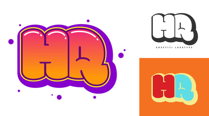 HQ logo design for festival or party. Initial letter h and q in graffiti style. Creative modern lettering company name of font typography. Kids trendy logotype or identity.
