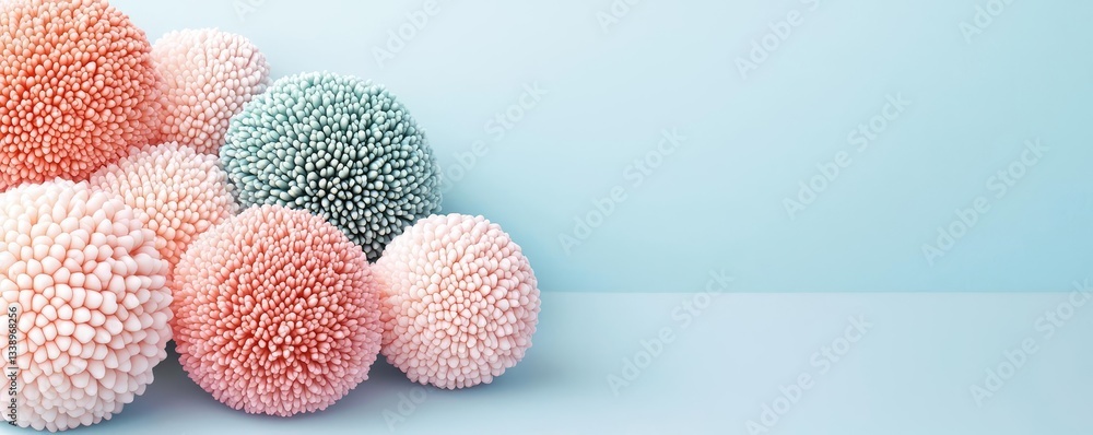 Poster negative space design abstract background concept. colorful abstract spheres on a light blue backgro