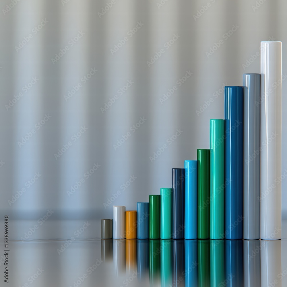 Poster informative bar chart with clear reflection on a smooth surface showcasing data trends and growth
