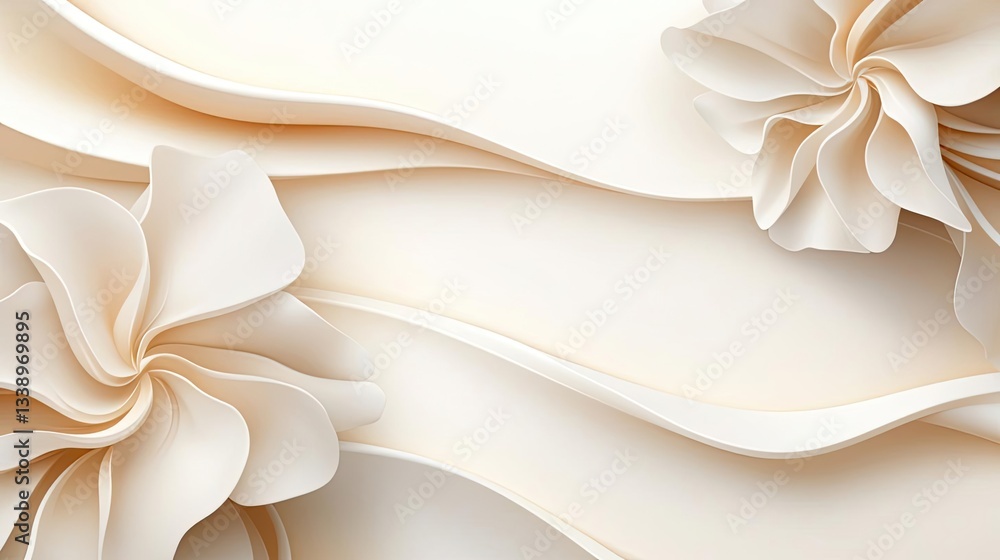 Poster negative space design abstract background concept. elegant cream-colored paper flowers and waves for