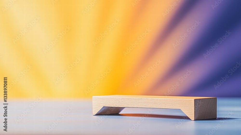 Poster a simple wooden block resting on a clean tabletop surrounded by natural light in a minimalist style