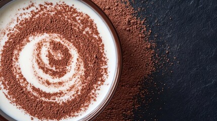Closeup of milk swirls blending with rich cocoa powder, creating mesmerizing patterns, milk, culinary inspiration