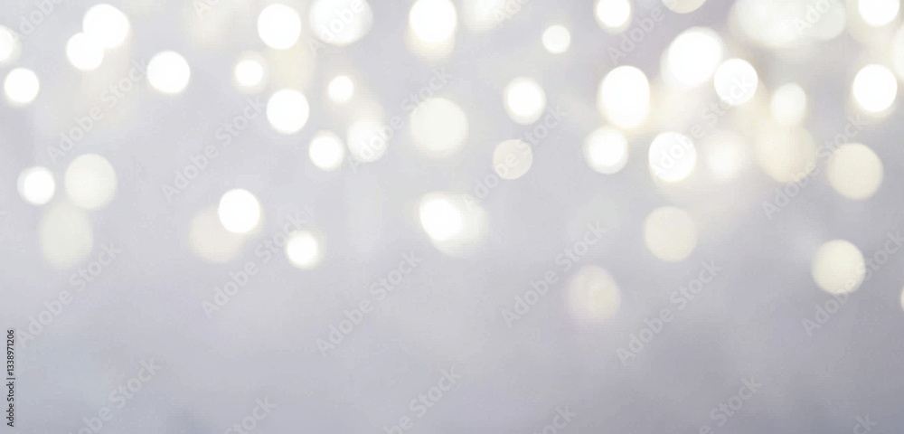 Poster white blurred background with small white bokeh lights on a light grey background