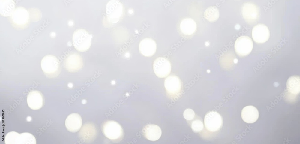 Poster White bokeh lights creating festive atmosphere on white background
