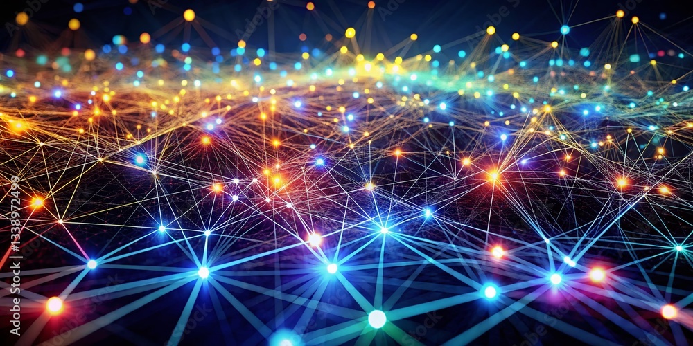 Poster low light digital network: intricate web of interconnected nodes and lines