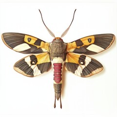 vintage art hummingbird moth top-down view