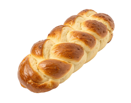 Traditional Swiss Zopf bread, soft and fluffy braided loaf, isolated on white transparent background, realistic cutout, ideal for food packaging, recipe blogs, and bakery branding