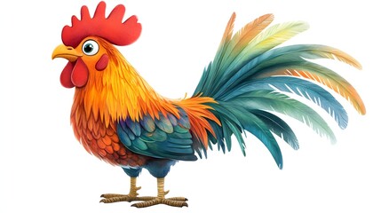 Fototapeta premium A Vibrant Cartoon Rooster with Colorful Feathers