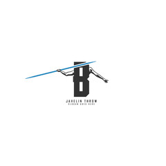 Letter B Athlete Javelin logo. Alphabet B Javelin Thrower Design Icon